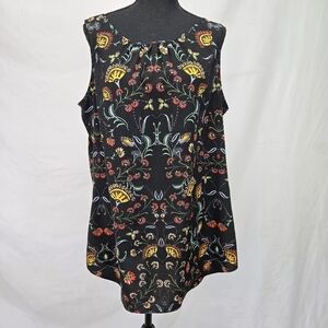 CABI Sleeveless Floral Blouse Black multi color print Size Large